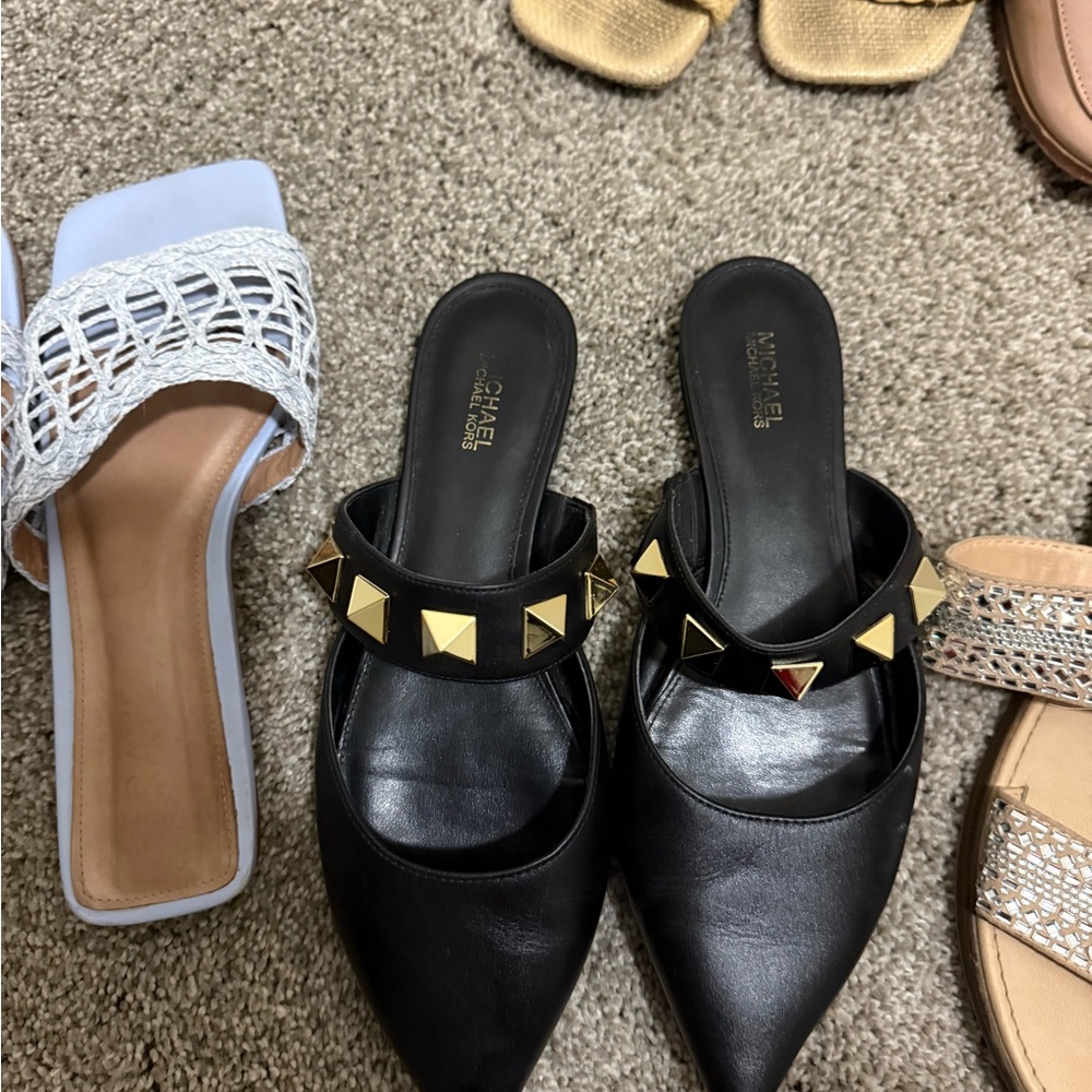 Michael Kors Black Mules with Gold Studs